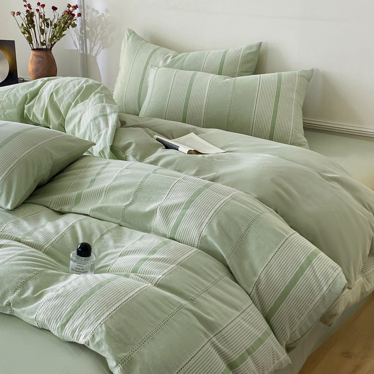 91家纺网 家纺一手货源 找家纺 ab家纺 2025新款全棉色织提花四件套 瑞拉-绿