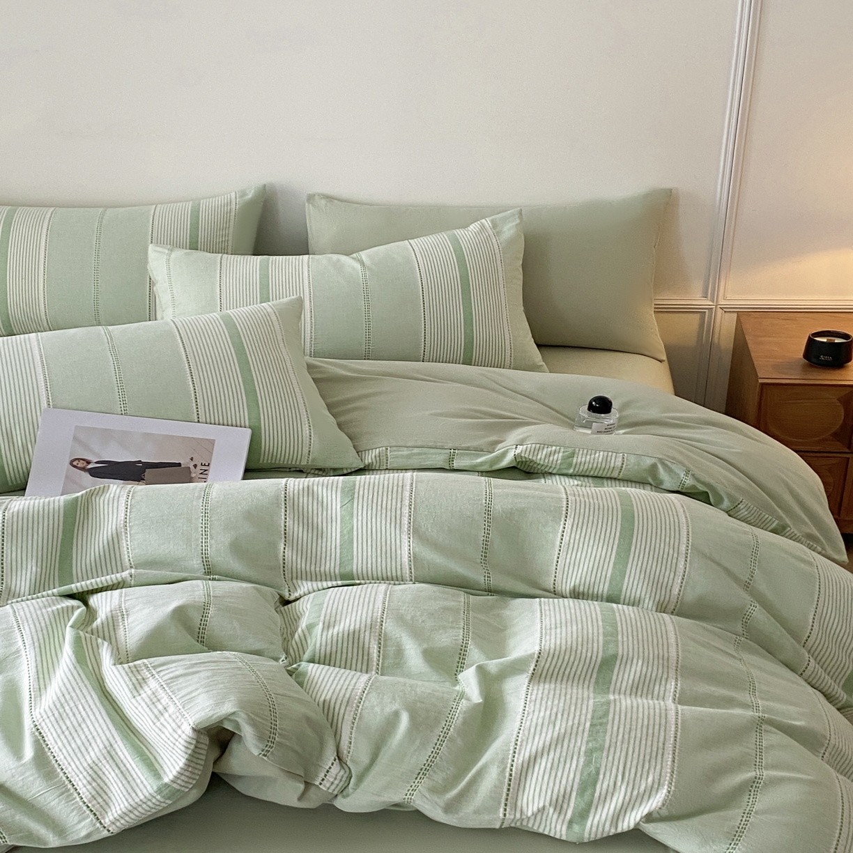 91家纺网 家纺一手货源 找家纺 ab家纺 2025新款全棉色织提花四件套 瑞拉-绿