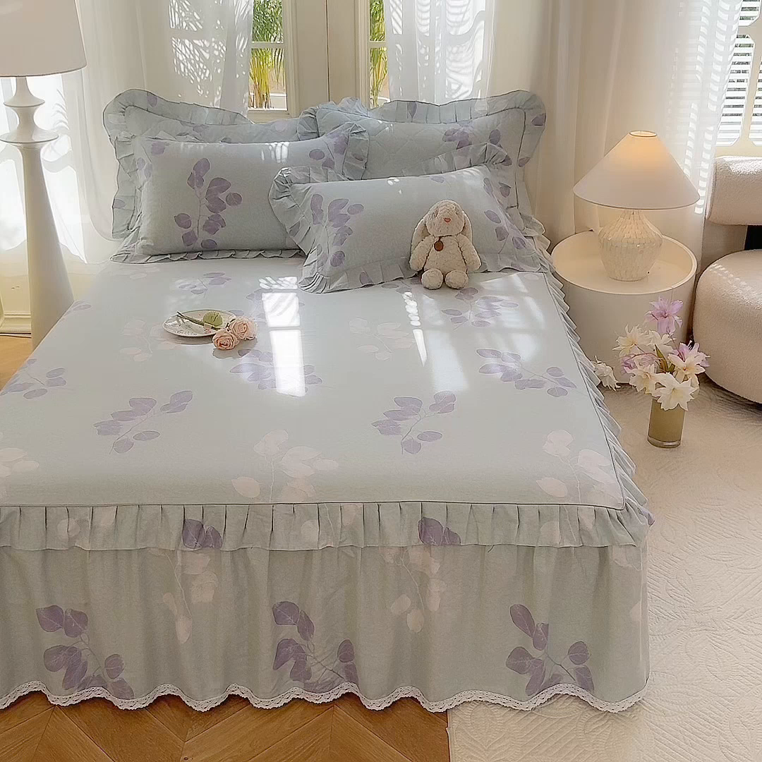 91家纺网 家纺一手货源 找家纺 美达家纺 2025新款全棉纯棉蕾丝小花边单层床裙四件套 瑶芳