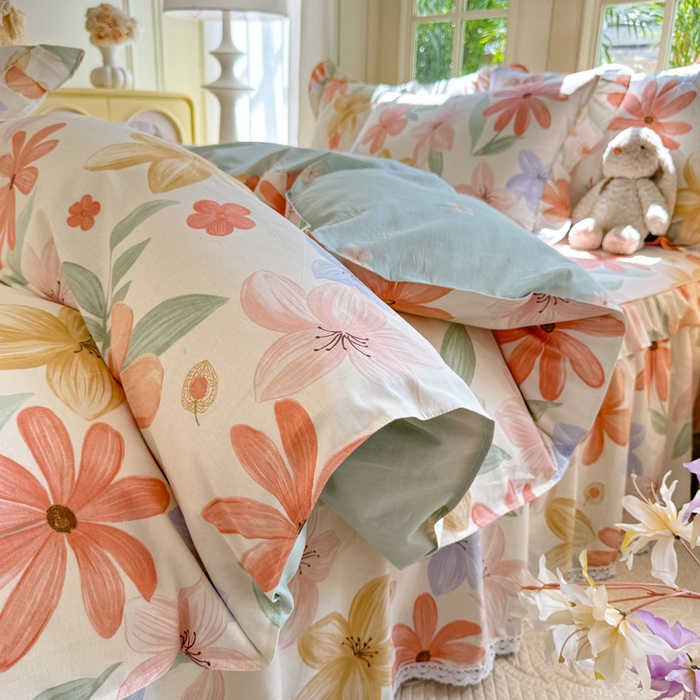 91家纺网 家纺一手货源 找家纺 美达家纺 2025新款全棉纯棉蕾丝小花边单层床裙四件套 云裳花谷