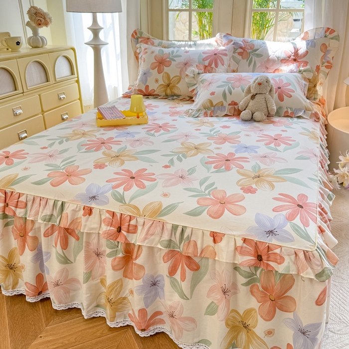 91家纺网 家纺一手货源 找家纺 美达家纺 2025新款全棉纯棉蕾丝小花边单层床裙四件套 云裳花谷