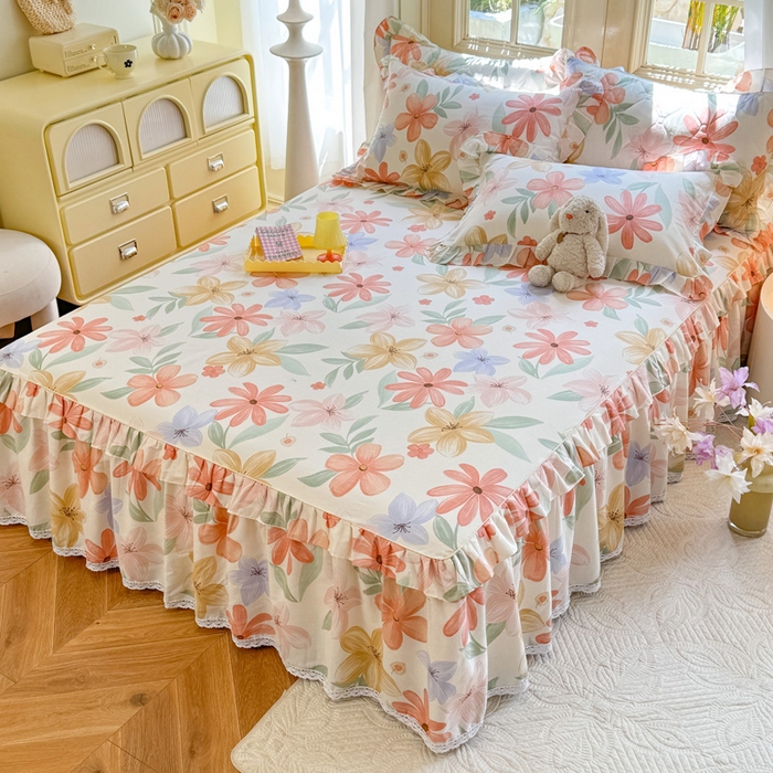 91家纺网 家纺一手货源 找家纺 美达家纺 2025新款全棉纯棉蕾丝小花边单层床裙四件套 云裳花谷