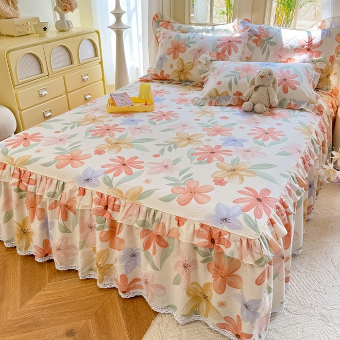 91家纺网 家纺一手货源 找家纺 美达家纺 2025新款全棉纯棉蕾丝小花边单层床裙四件套 云裳花谷