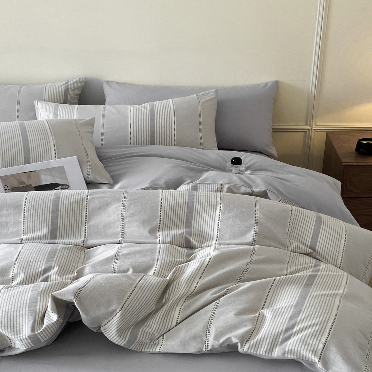 91家纺网 家纺一手货源 找家纺 ab家纺 2025新款全棉色织提花四件套 瑞拉-浅灰