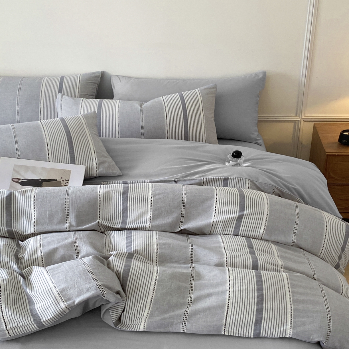 91家纺网 家纺一手货源 找家纺 ab家纺 2025新款全棉色织提花四件套 瑞拉-深灰