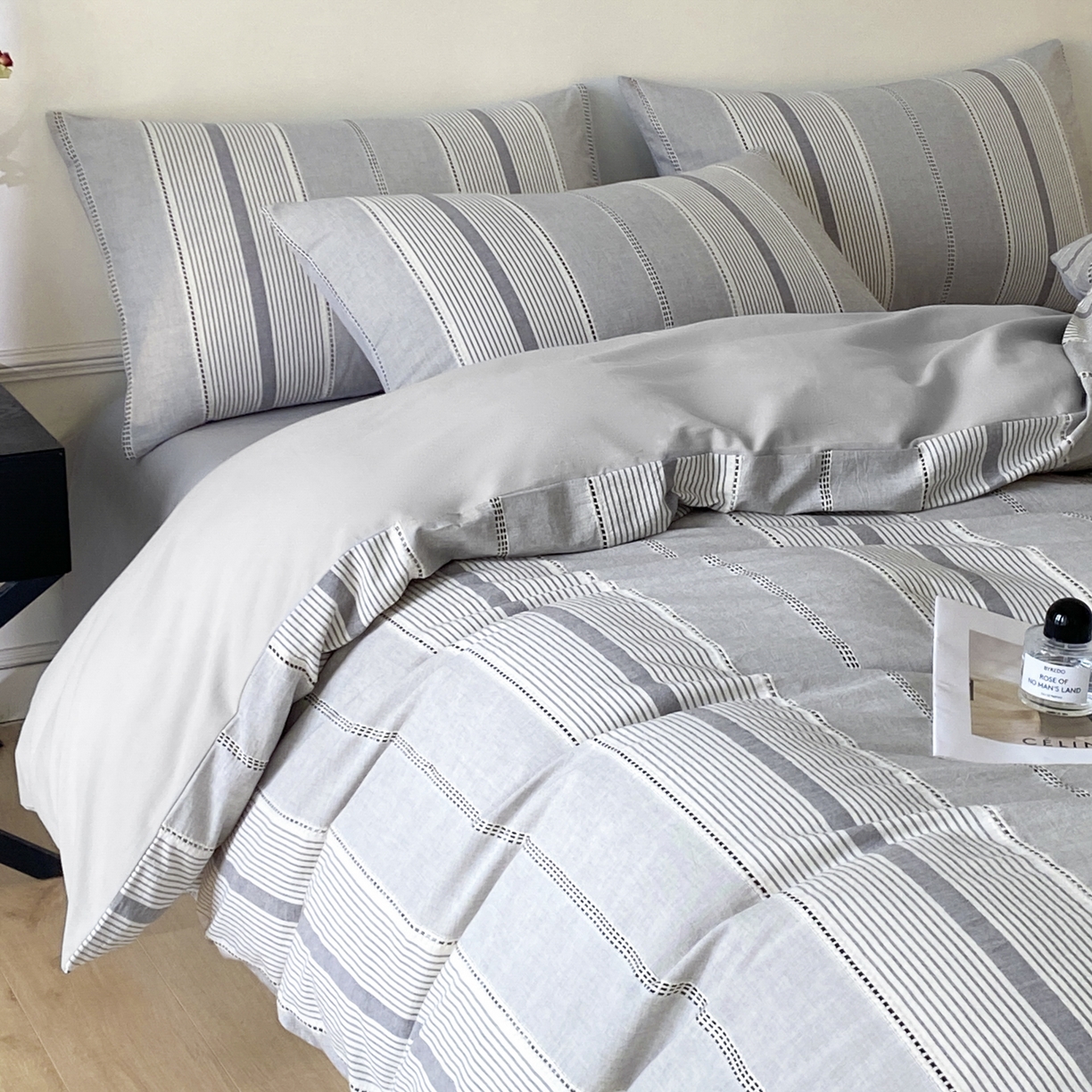 91家纺网 家纺一手货源 找家纺 ab家纺 2025新款全棉色织提花四件套 瑞拉-深灰