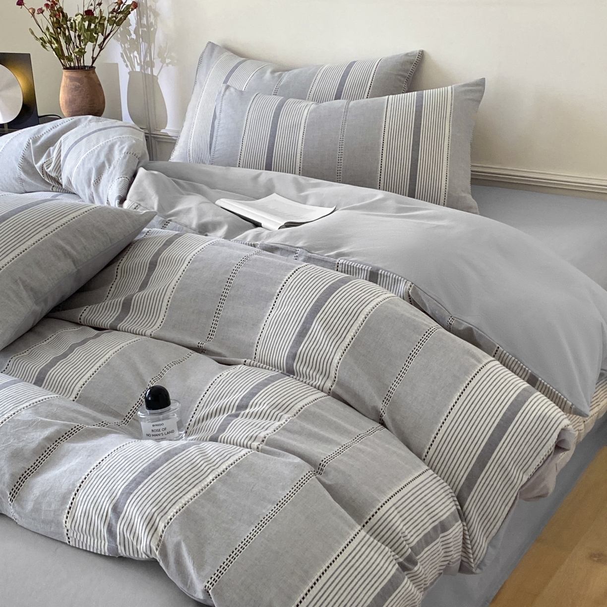 91家纺网 家纺一手货源 找家纺 ab家纺 2025新款全棉色织提花四件套 瑞拉-深灰