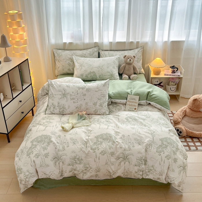 91家纺网 家纺一手货源 找家纺 雅居纺家纺 2025春夏新款全棉纯棉印花四件套 奇遇森林