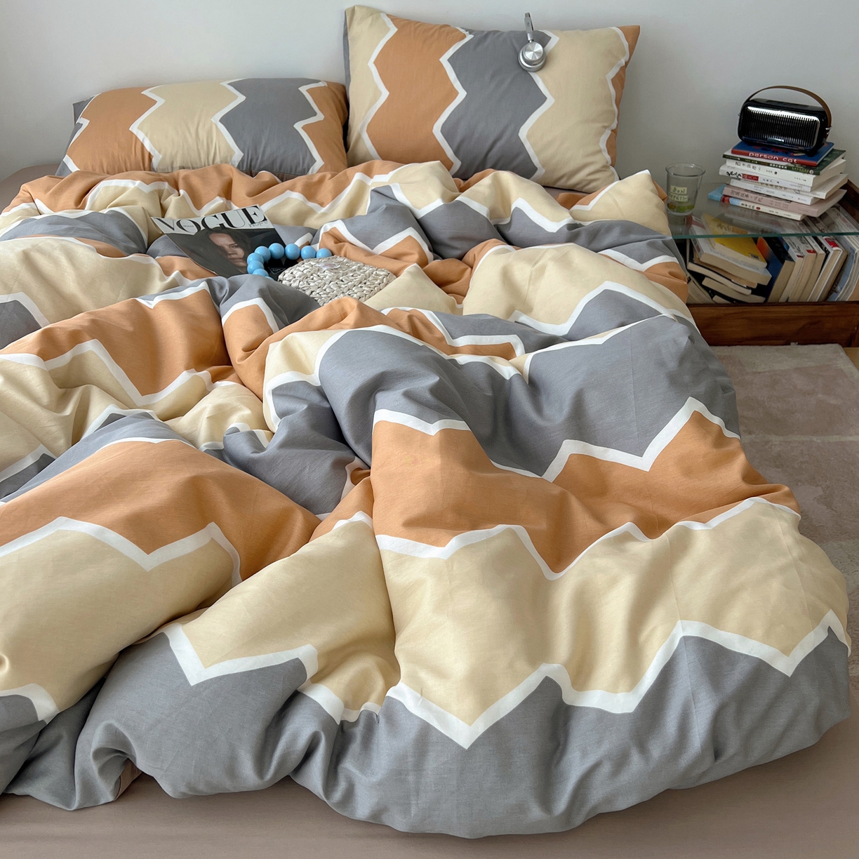 雅居纺家纺 2025春夏新款全棉纯棉印花四件套 水波纹