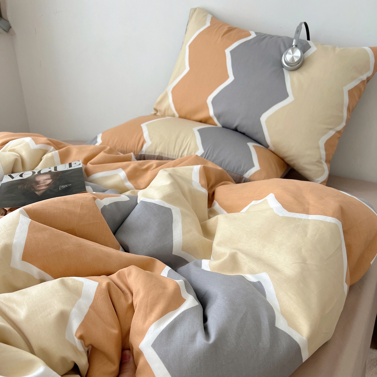 91家纺网 家纺一手货源 找家纺 雅居纺家纺 2025春夏新款全棉纯棉印花四件套 水波纹