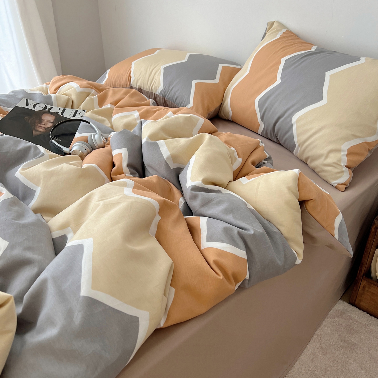 91家纺网 家纺一手货源 找家纺 雅居纺家纺 2025春夏新款全棉纯棉印花四件套 水波纹