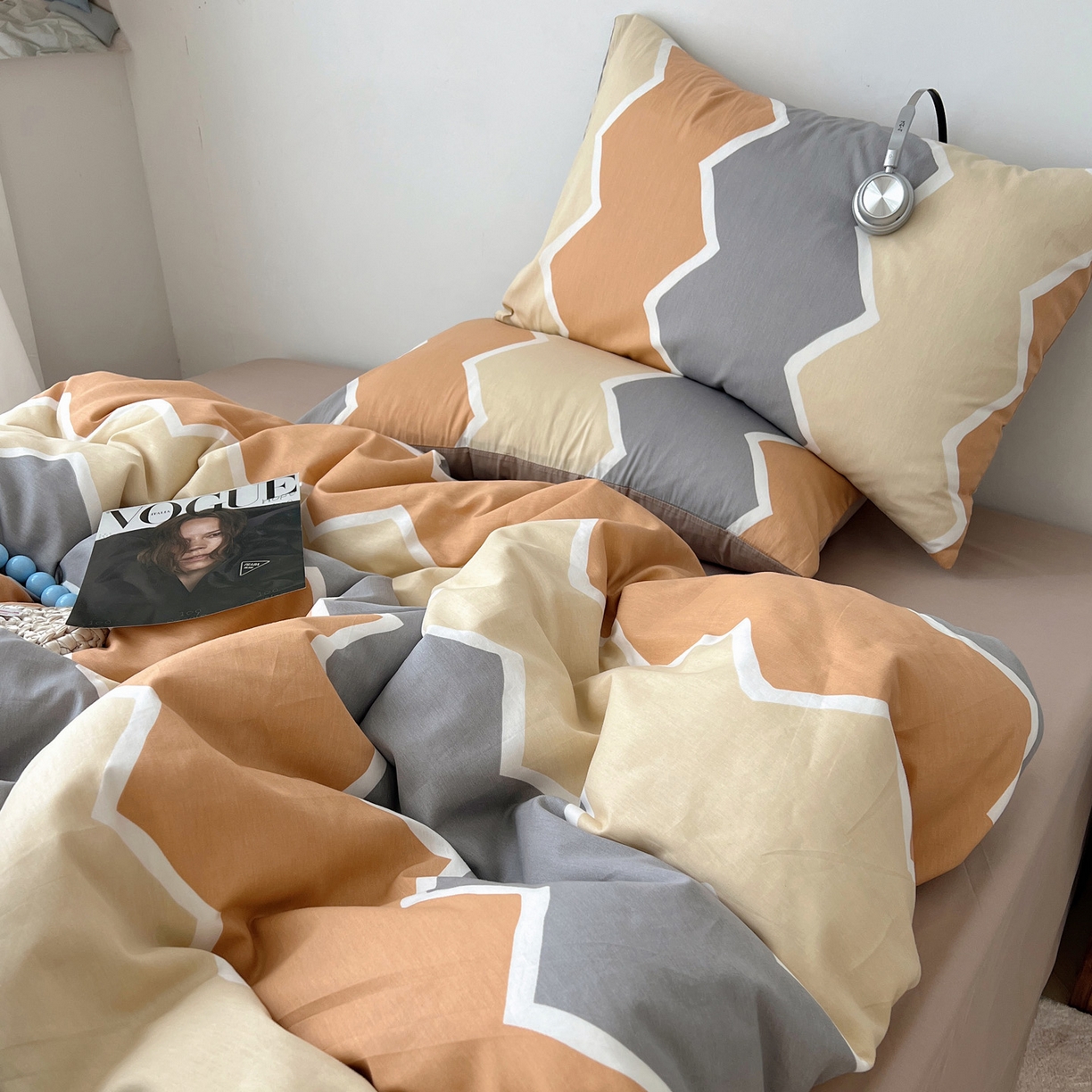 91家纺网 家纺一手货源 找家纺 雅居纺家纺 2025春夏新款全棉纯棉印花四件套 水波纹