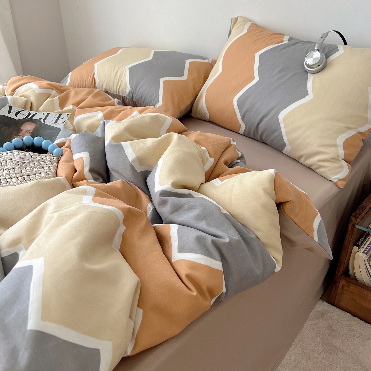 91家纺网 家纺一手货源 找家纺 雅居纺家纺 2025春夏新款全棉纯棉印花四件套 水波纹