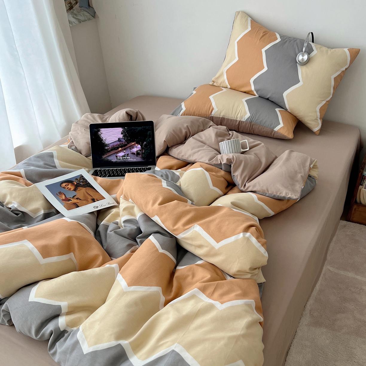 91家纺网 家纺一手货源 找家纺 雅居纺家纺 2025春夏新款全棉纯棉印花四件套 水波纹