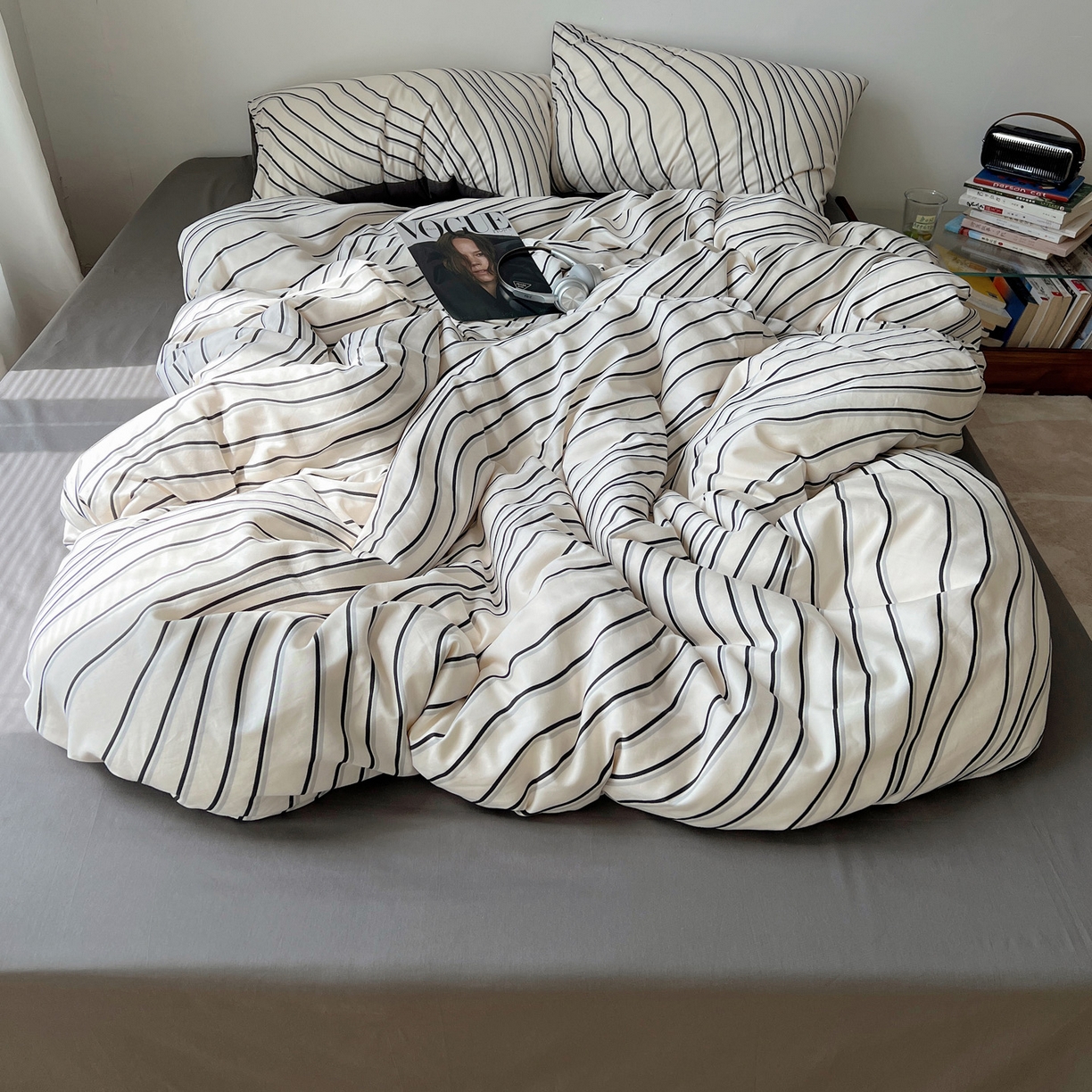 91家纺网 家纺一手货源 找家纺 雅居纺家纺 2025春夏新款全棉纯棉印花四件套 斜纹波条