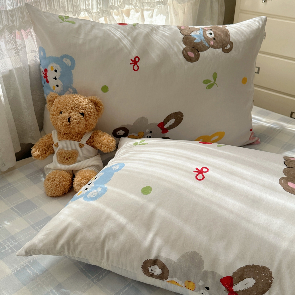 91家纺网 家纺一手货源 找家纺 雅居纺家纺 2025春夏新款全棉纯棉印花四件套 兔兔跟熊