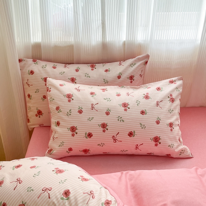 91家纺网 家纺一手货源 找家纺 雅居纺家纺 2025春夏新款全棉纯棉印花四件套 粉色烂漫