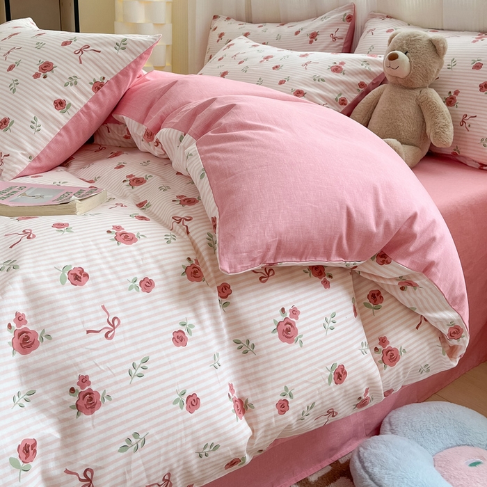 91家纺网 家纺一手货源 找家纺 雅居纺家纺 2025春夏新款全棉纯棉印花四件套 粉色烂漫