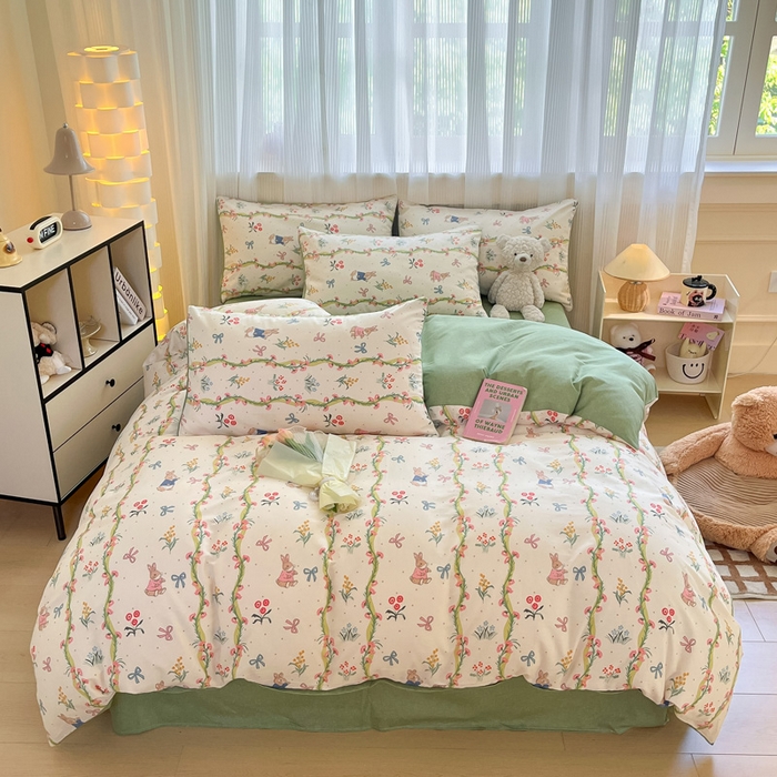 雅居纺家纺 2025春夏新款全棉纯棉印花四件套 花园秘境