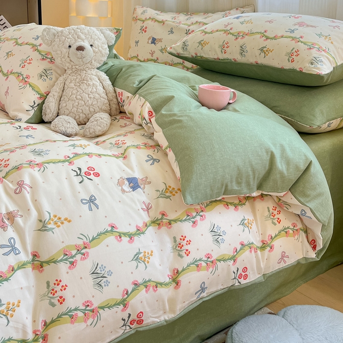 91家纺网 家纺一手货源 找家纺 雅居纺家纺 2025春夏新款全棉纯棉印花四件套 花园秘境