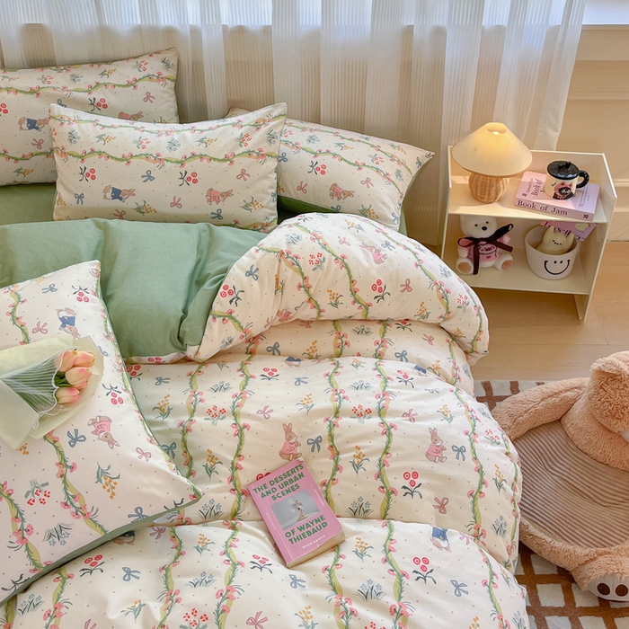 91家纺网 家纺一手货源 找家纺 雅居纺家纺 2025春夏新款全棉纯棉印花四件套 花园秘境