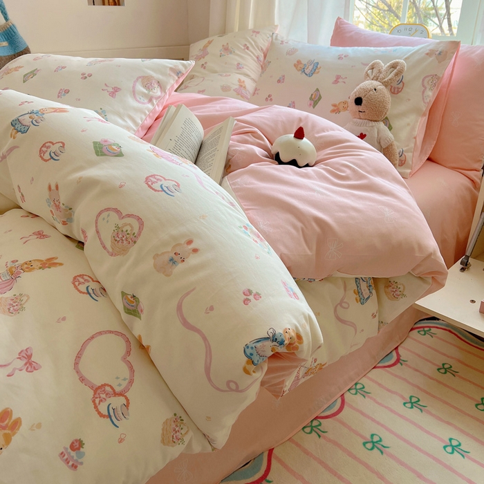 91家纺网 家纺一手货源 找家纺 雅居纺家纺 2025春夏新款全棉纯棉印花四件套 咖啡甜心