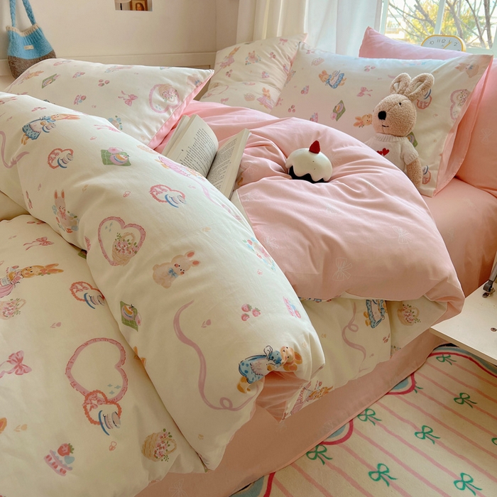 91家纺网 家纺一手货源 找家纺 雅居纺家纺 2025春夏新款全棉纯棉印花四件套 咖啡甜心