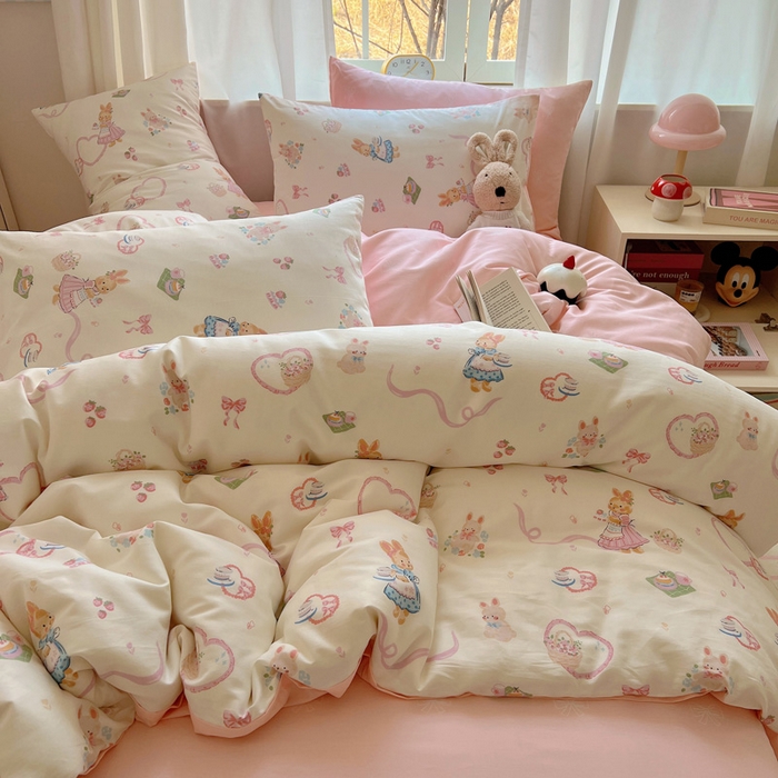 91家纺网 家纺一手货源 找家纺 雅居纺家纺 2025春夏新款全棉纯棉印花四件套 咖啡甜心