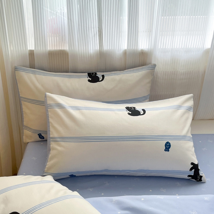 91家纺网 家纺一手货源 找家纺 雅居纺家纺 2025春夏新款全棉纯棉印花四件套 可爱小猫