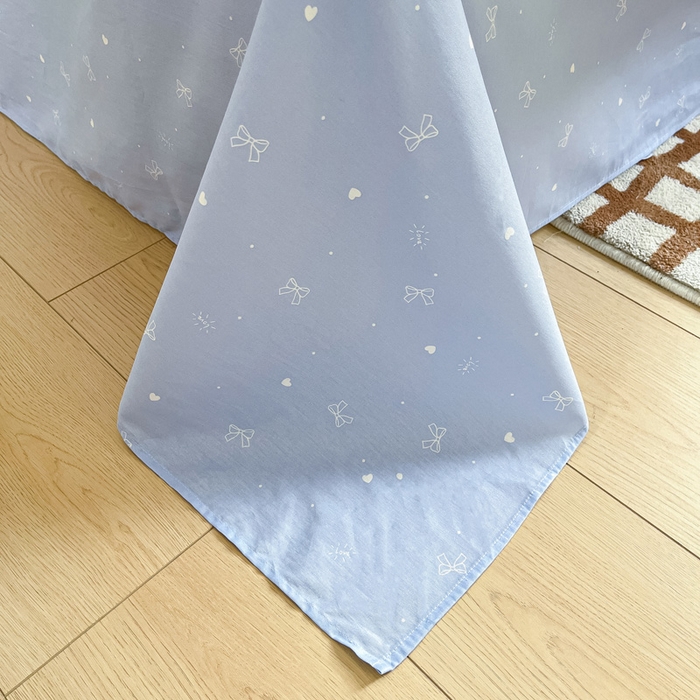 91家纺网 家纺一手货源 找家纺 雅居纺家纺 2025春夏新款全棉纯棉印花四件套 蓝格子蝴蝶结