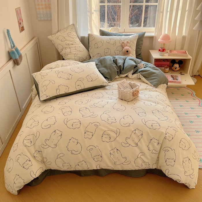 雅居纺家纺 2025春夏新款全棉纯棉印花四件套 猫猫汇