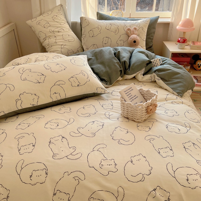 91家纺网 家纺一手货源 找家纺 雅居纺家纺 2025春夏新款全棉纯棉印花四件套 猫猫汇