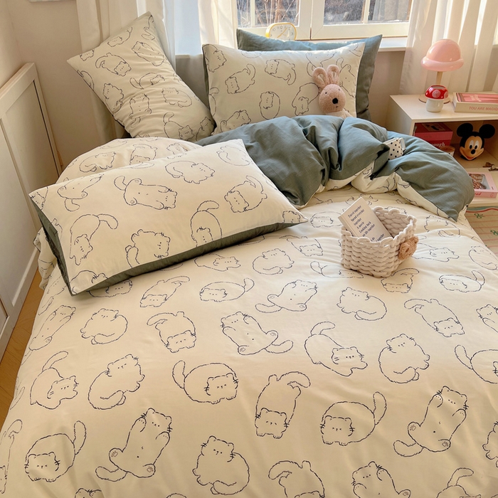 91家纺网 家纺一手货源 找家纺 雅居纺家纺 2025春夏新款全棉纯棉印花四件套 猫猫汇