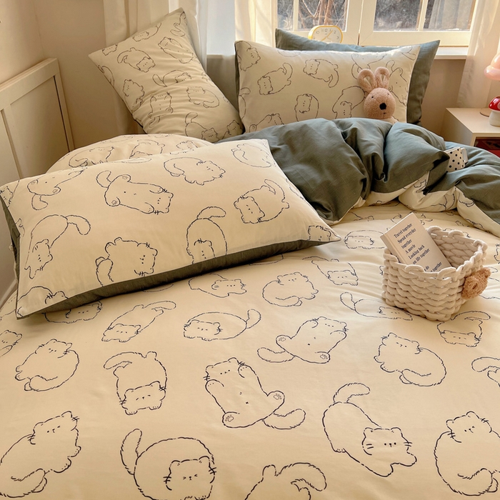 91家纺网 家纺一手货源 找家纺 雅居纺家纺 2025春夏新款全棉纯棉印花四件套 猫猫汇