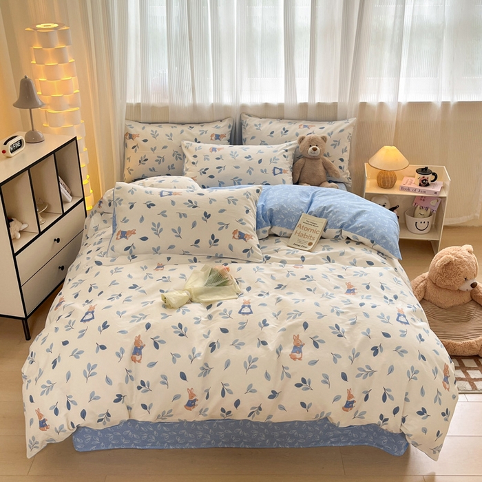 雅居纺家纺 2025春夏新款全棉纯棉印花四件套 萌萌兔