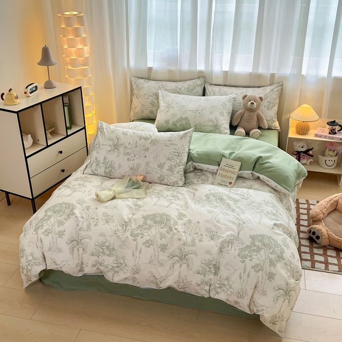 91家纺网 家纺一手货源 找家纺 雅居纺家纺 2025春夏新款全棉纯棉印花四件套 奇遇森林