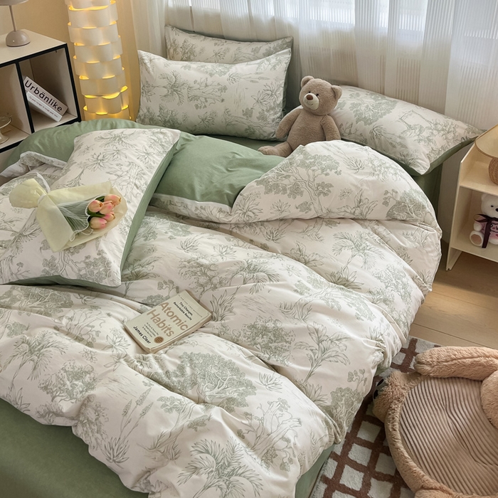 91家纺网 家纺一手货源 找家纺 雅居纺家纺 2025春夏新款全棉纯棉印花四件套 奇遇森林