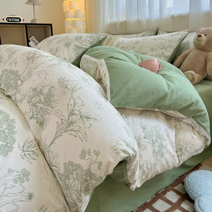 91家纺网 家纺一手货源 找家纺 雅居纺家纺 2025春夏新款全棉纯棉印花四件套 奇遇森林