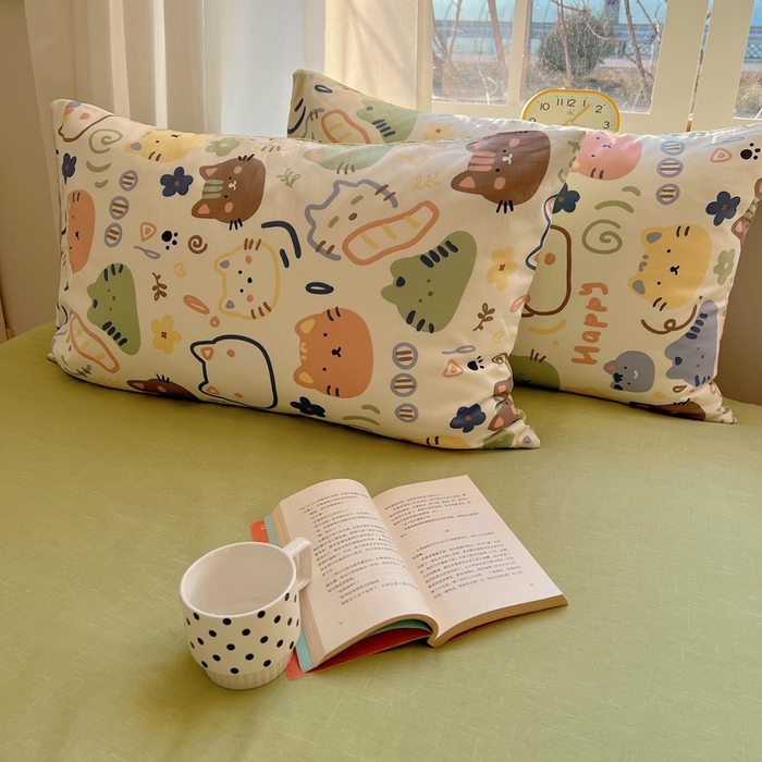 91家纺网 家纺一手货源 找家纺 雅居纺家纺 2025春夏新款全棉纯棉印花四件套 趣多猫