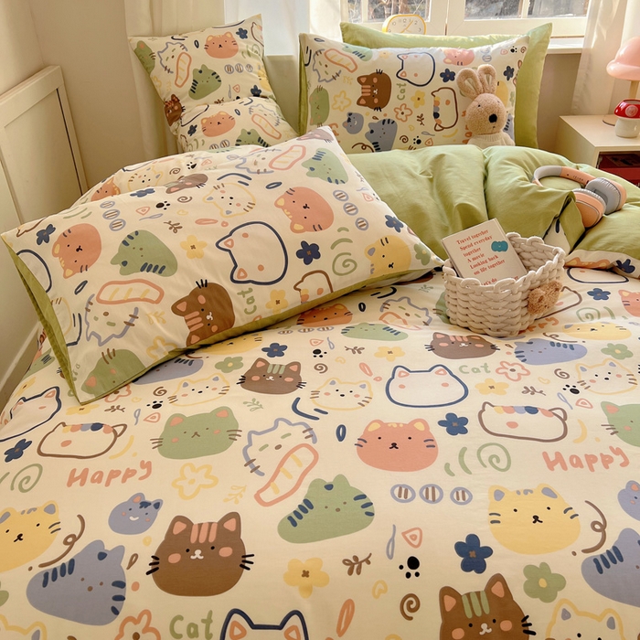 91家纺网 家纺一手货源 找家纺 雅居纺家纺 2025春夏新款全棉纯棉印花四件套 趣多猫