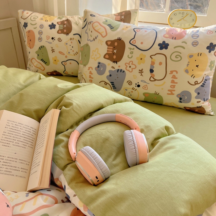 91家纺网 家纺一手货源 找家纺 雅居纺家纺 2025春夏新款全棉纯棉印花四件套 趣多猫