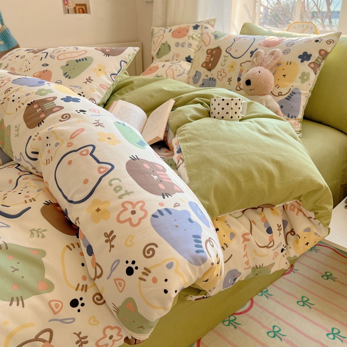 91家纺网 家纺一手货源 找家纺 雅居纺家纺 2025春夏新款全棉纯棉印花四件套 趣多猫