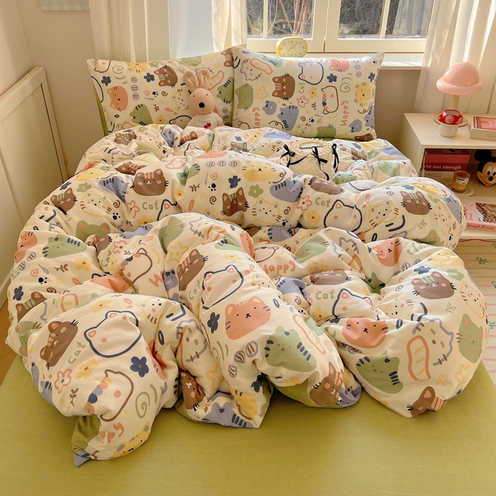 91家纺网 家纺一手货源 找家纺 雅居纺家纺 2025春夏新款全棉纯棉印花四件套 趣多猫