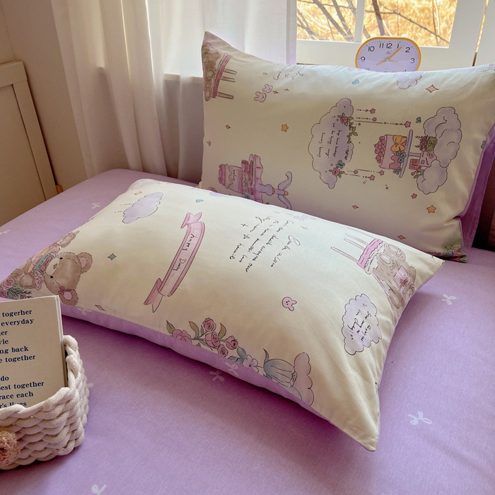 91家纺网 家纺一手货源 找家纺 雅居纺家纺 2025春夏新款全棉纯棉印花四件套 晚安小熊