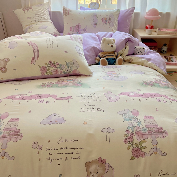 91家纺网 家纺一手货源 找家纺 雅居纺家纺 2025春夏新款全棉纯棉印花四件套 晚安小熊