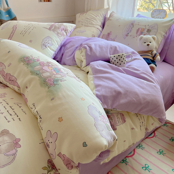 91家纺网 家纺一手货源 找家纺 雅居纺家纺 2025春夏新款全棉纯棉印花四件套 晚安小熊