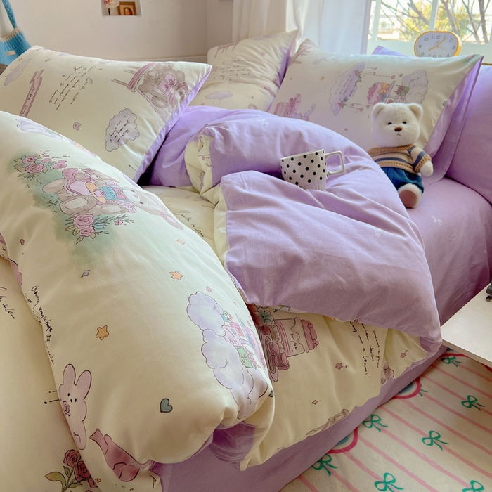 91家纺网 家纺一手货源 找家纺 雅居纺家纺 2025春夏新款全棉纯棉印花四件套 晚安小熊