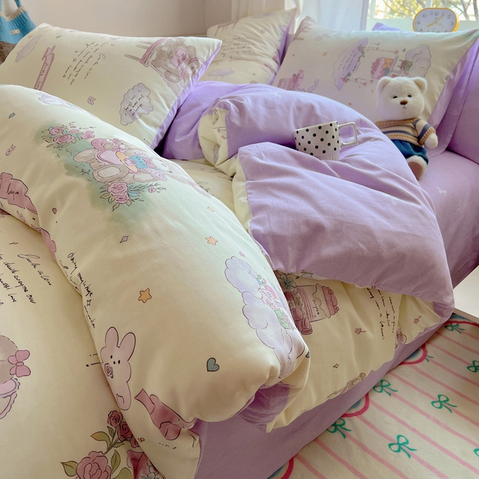 91家纺网 家纺一手货源 找家纺 雅居纺家纺 2025春夏新款全棉纯棉印花四件套 晚安小熊