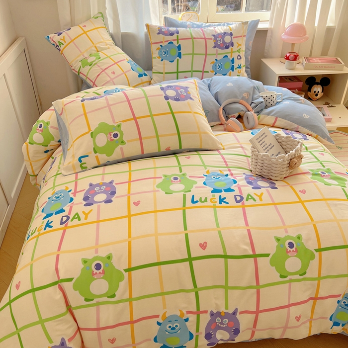 91家纺网 家纺一手货源 找家纺 雅居纺家纺 2025春夏新款全棉纯棉印花四件套 小怪兽