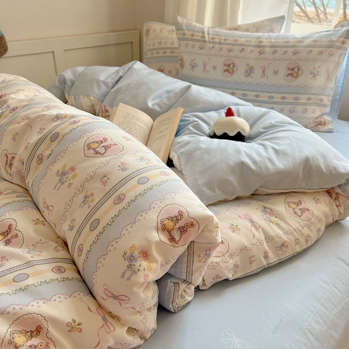 91家纺网 家纺一手货源 找家纺 雅居纺家纺 2025春夏新款全棉纯棉印花四件套 幸福小兔